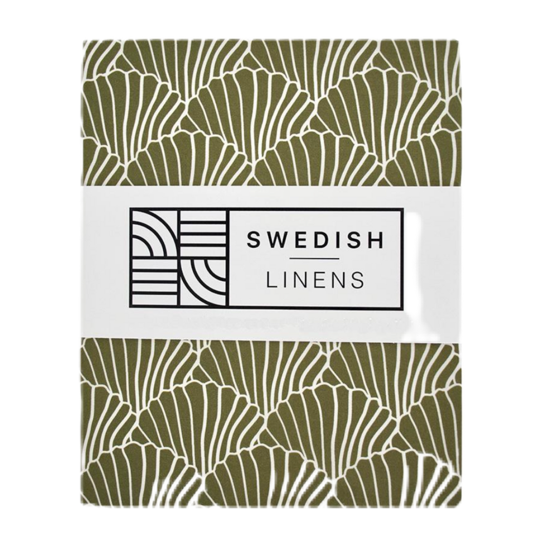 Seashells olive green || Swedish linens